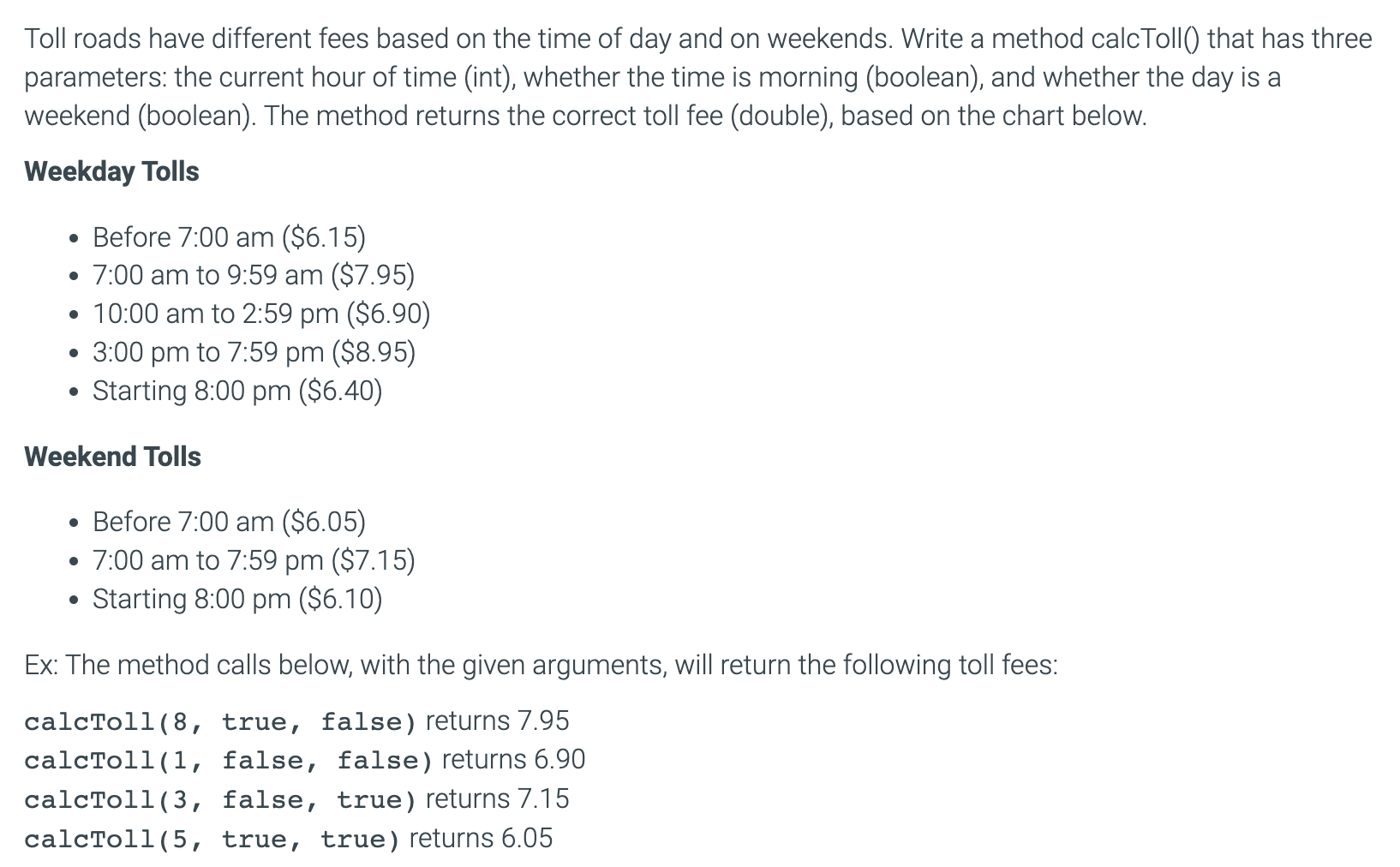  Please solve this Lab IN JAVA Toll roads have different fees