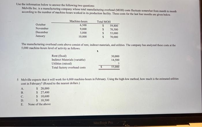  Use the information below to answer the following two questions: Melville