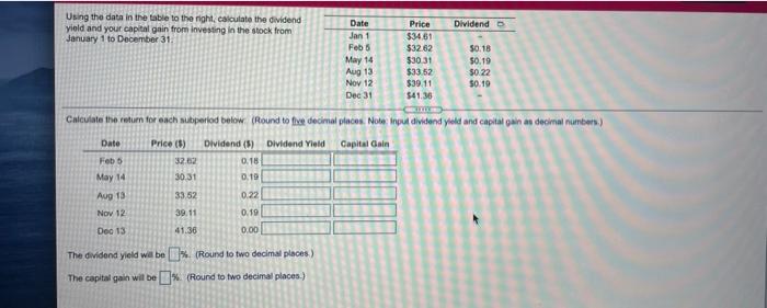  Using the data in the table to the right, calculate the