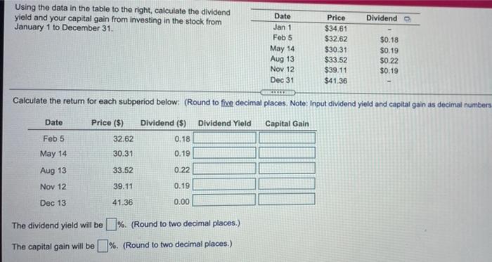 dividend yield and your capital gain from Investing in the stock from