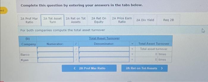 total asset turnover Complete this question by entering your answers in the