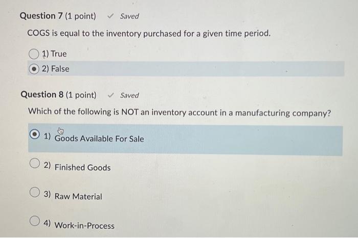  COGS is equal to the inventory purchased for a given time