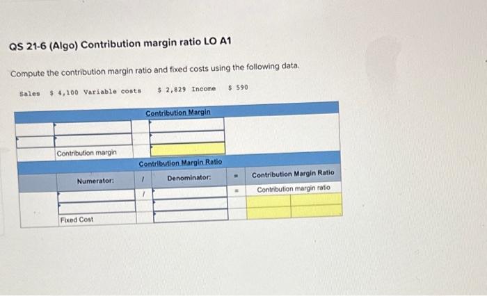  Compute the contribution margin ratio and fixed costs using the following