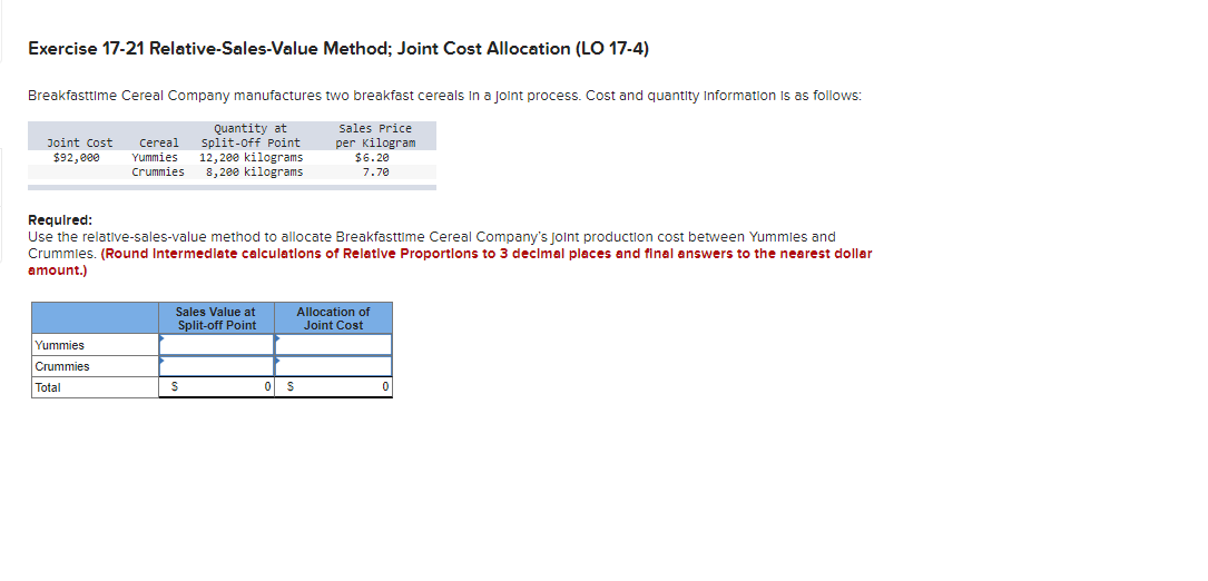 Company manufactures two breakfast cereals in a joint process. Cost and quantity