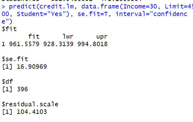  Using the regression model, " credit.Im", construct a 95% prediction interval