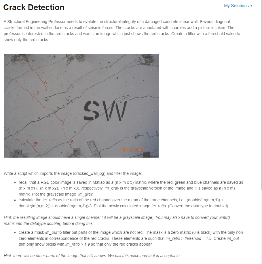  Write a script which imports the image (cracked_wall.jpg) and filter the