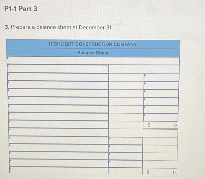 CONSTRUCTION COMPANY Balance Sheet $ 0 $ 0
