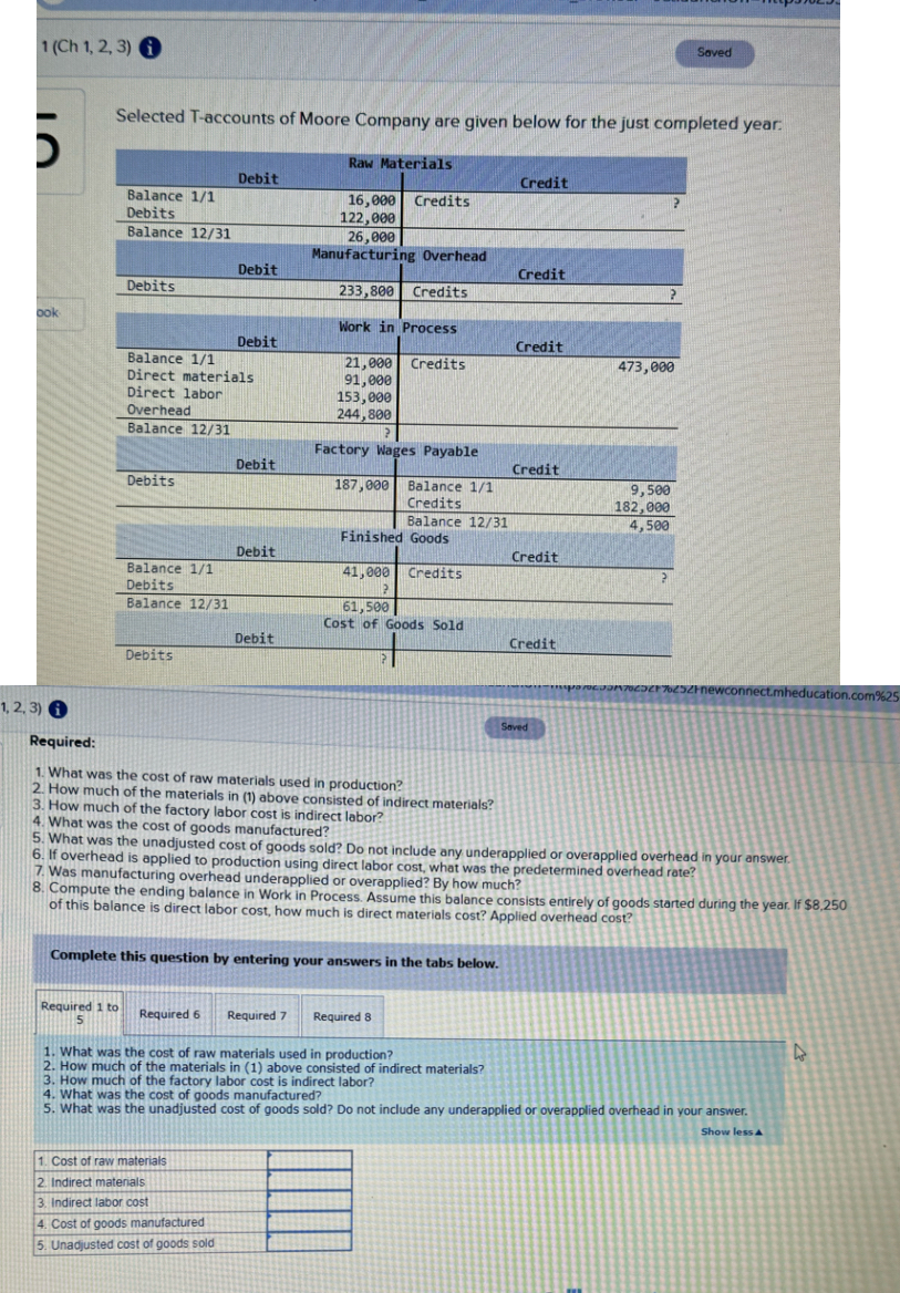  1(Ch 1,2,3 Selected T-accounts of Moore Company are given below for