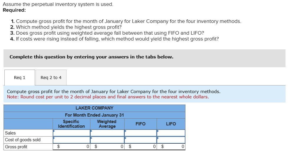  Laker Company reported the following January purchases and sales data for