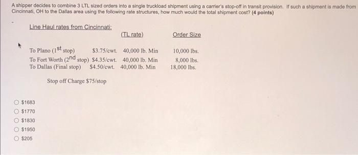  A shipper decides to combine 3 LTL sized orders into a