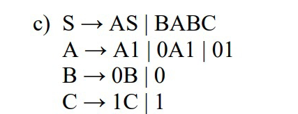 Convert CFG to Chomsky Normal Form c) SASBABC AA10A101 B0B0 C1C1