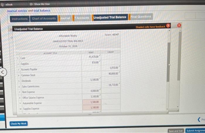 Unadjusted Trial Balance Final Questions Instructons On October 1, 2018 Jay Crowley