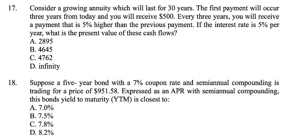 17. Consider a growing annuity which will last for 30 years.