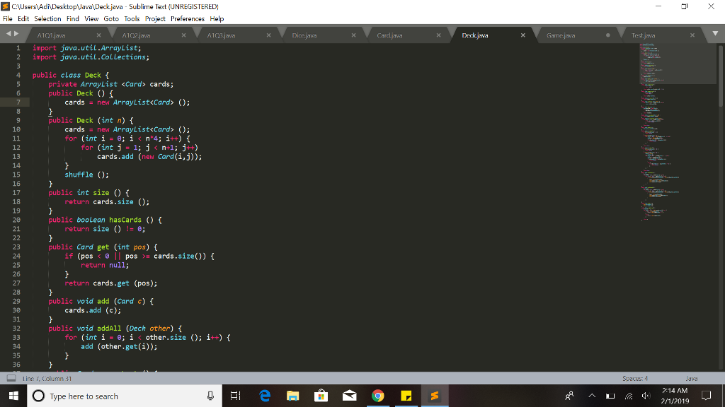 second one represents the player's hand. An object of the class Game