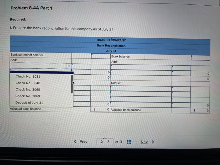 following information is available to reconcile Branch Company's book balance of cash