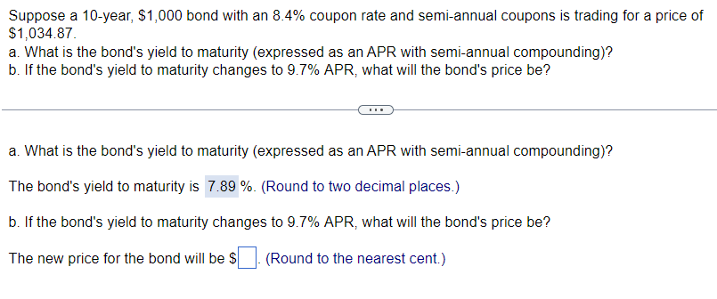  Suppose a 10-year, $1,000 bond with an 8.4% coupon rate and