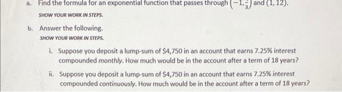  a. Find the formula for an exponential function that passes through