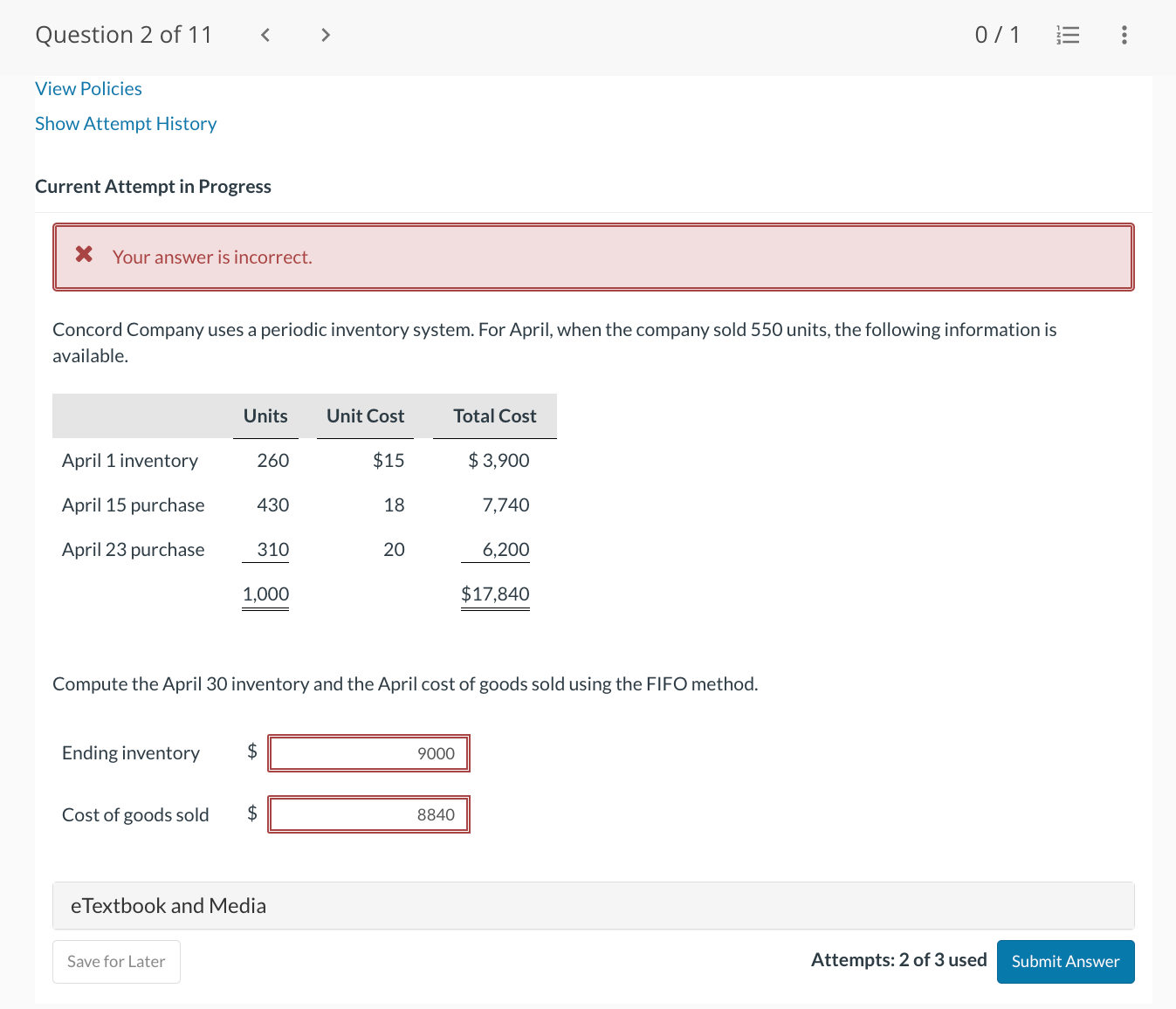 Please help! Thank you! Current Attempt in Progress Your answer is incorrect.