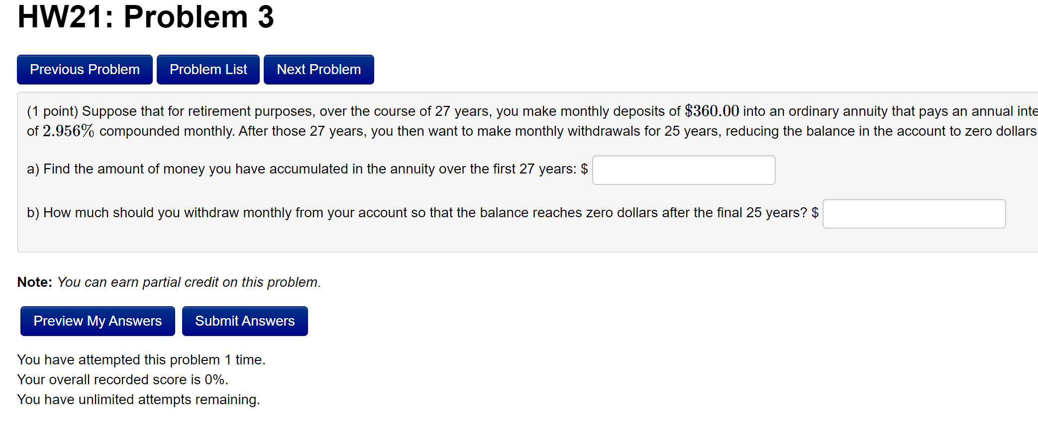  HW21: Problem 3 Previous Problem Problem List Next Problem (1 point)