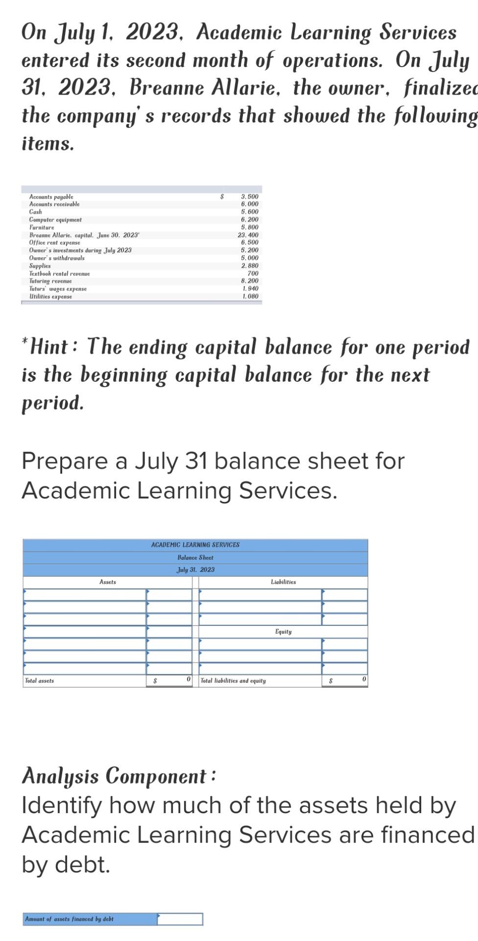  On July 1, 2023, Academic Learning Services entered its second month