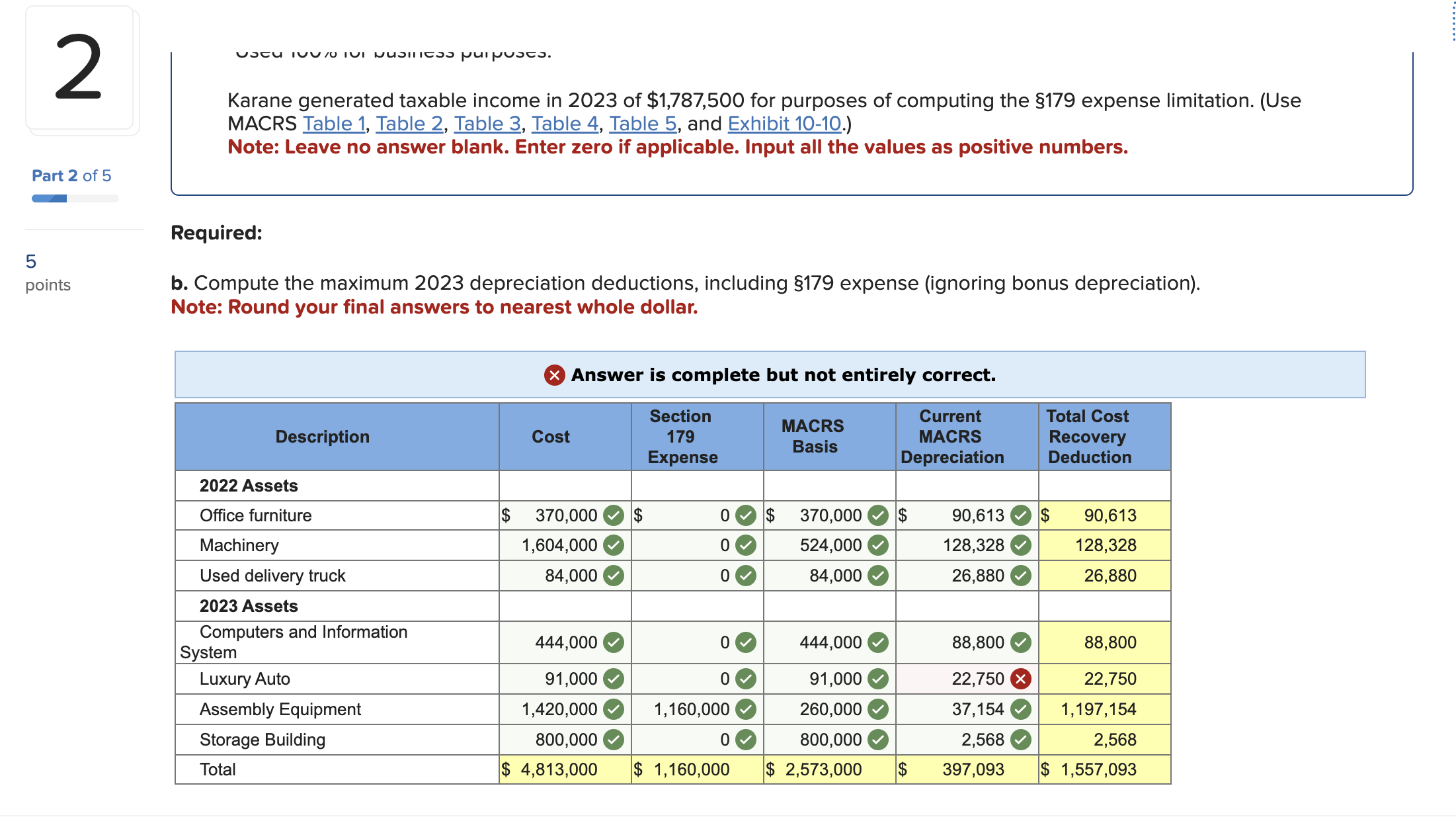 applies to the questions displayed below.] Karane Enterprises, a calendar-year manufacturer based