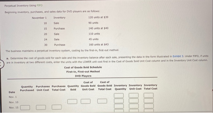  Perpetual Inventory Using FIFO Beginning inventory, purchases, and sales data for