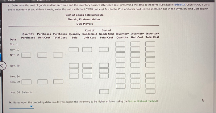DVD players are as follows: November 1 Inventory 10 Sale 120 units