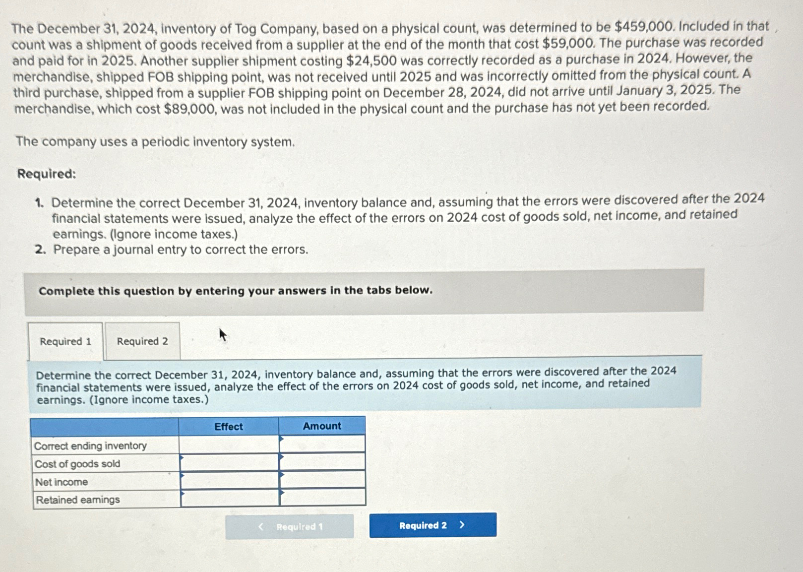  The December 31,2024, inventory of Tog Company, based on a physical