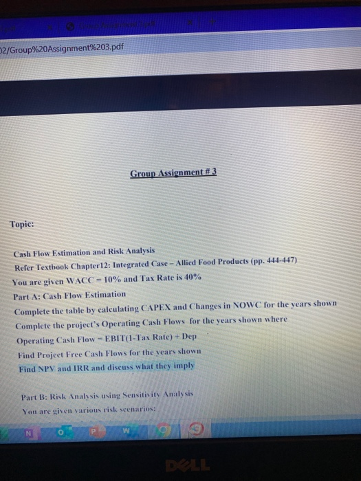  12/Group%20Assignment%203.pdf Group Assignment #3 Topic: Cash Flow Estimation and Risk Analysis
