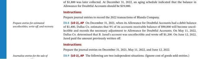 needed allowance; unadjusted allowance is $1,400 debit. 05/11/22 Write-off 06/12/22 Reinstate A