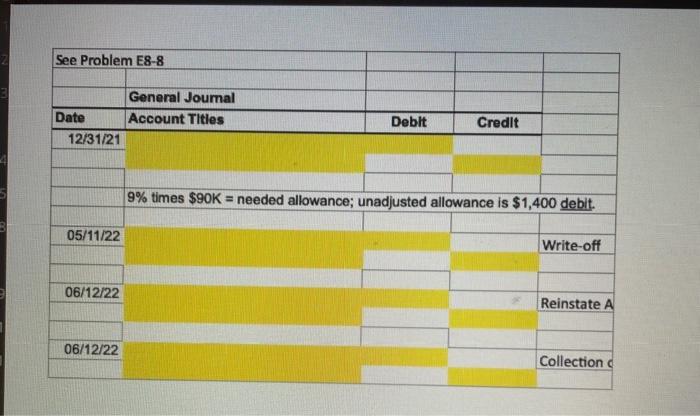 Problem E8-10 WN - 1 2 3 Part(a) 4 6 General Journal