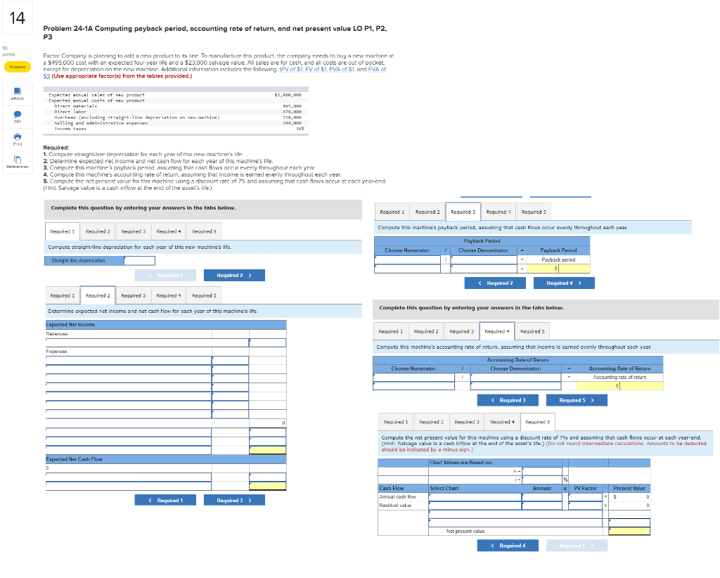  14 Problem 24-1A Computing payback period, accounting rate of return, and