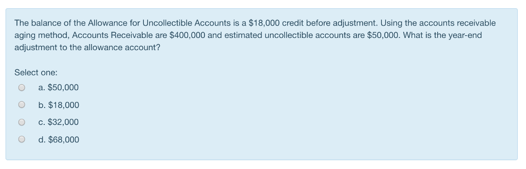 b. Decrease in Bad Debt Expense O c. Increase in Net Income