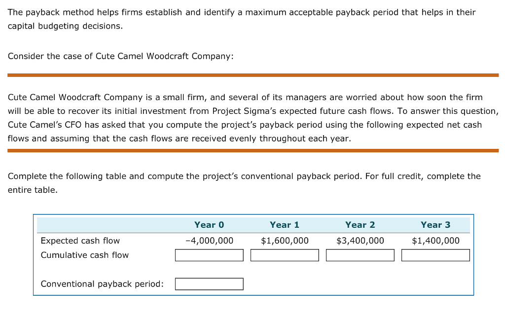 The payback method helps firms establish and identify a maximum acceptable