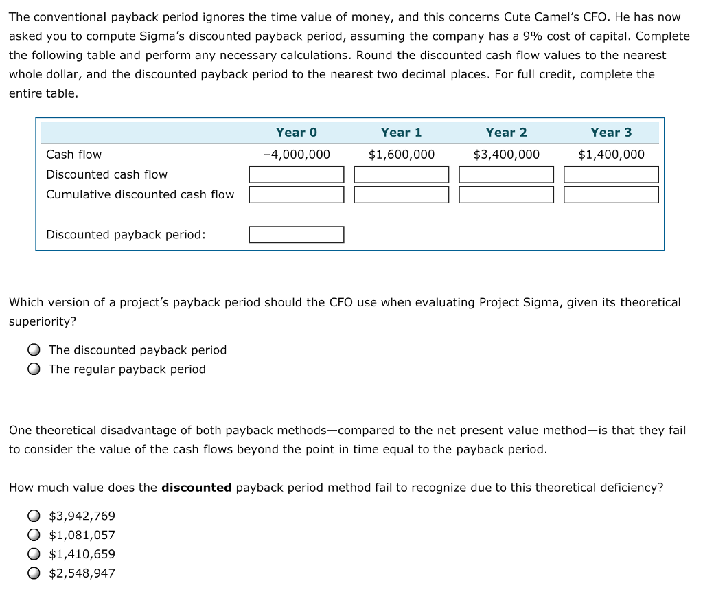 payback period that helps in their capital budgeting decisions. Consider the case