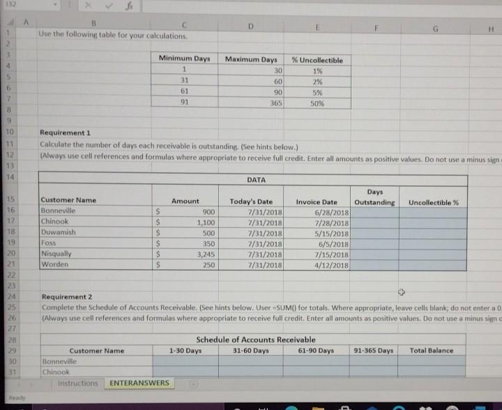 enter all answers on the second tab, ENTERANSWERS 2 (All answers should