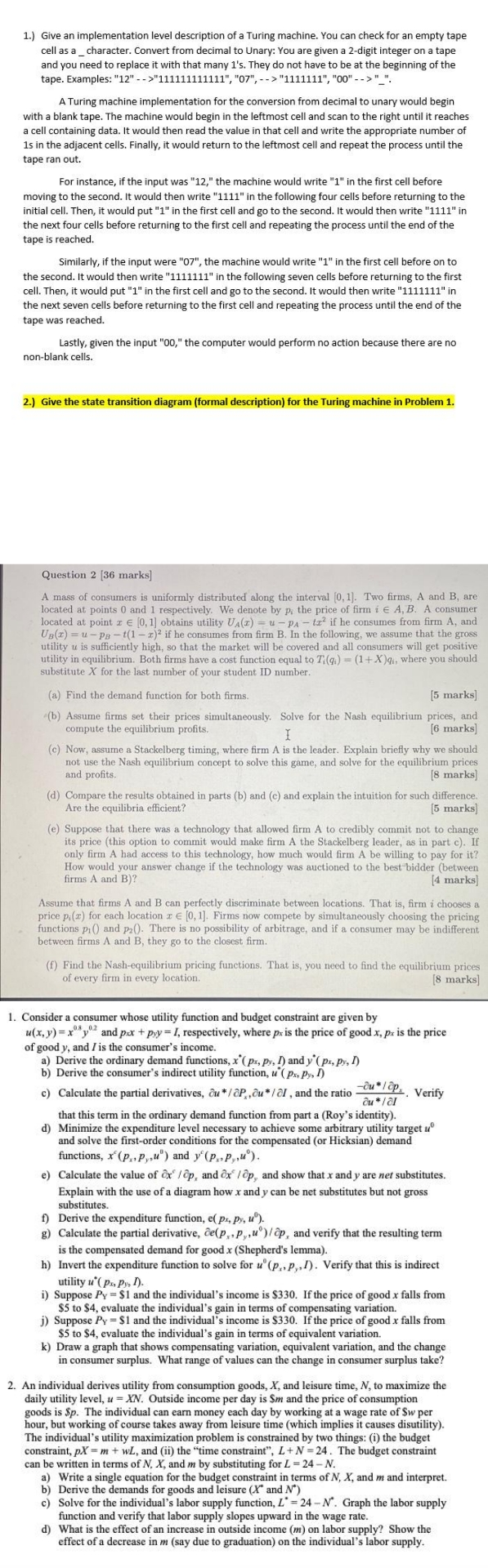  computer science 1.) Give an implementation level description of a Turing