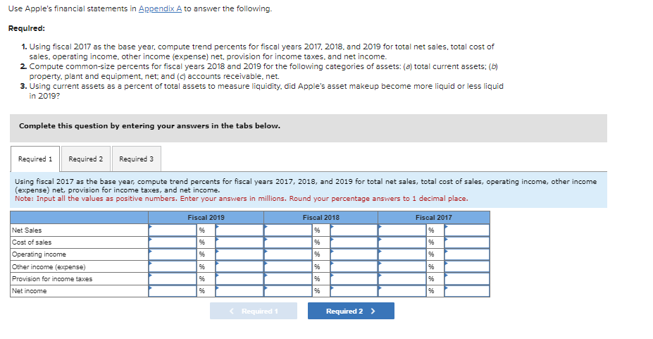  Use Apple's financial statements in Appendix A to answer the following.