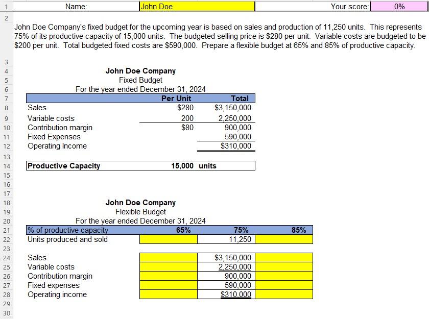  Would anyone know the formulas to this excel sheet? John Doe