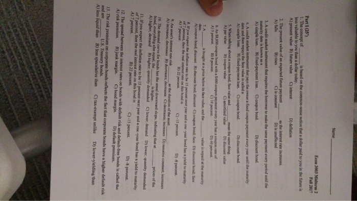  Econ 3003 Midtera 2 Fall 2017 Part 1 (25') . The