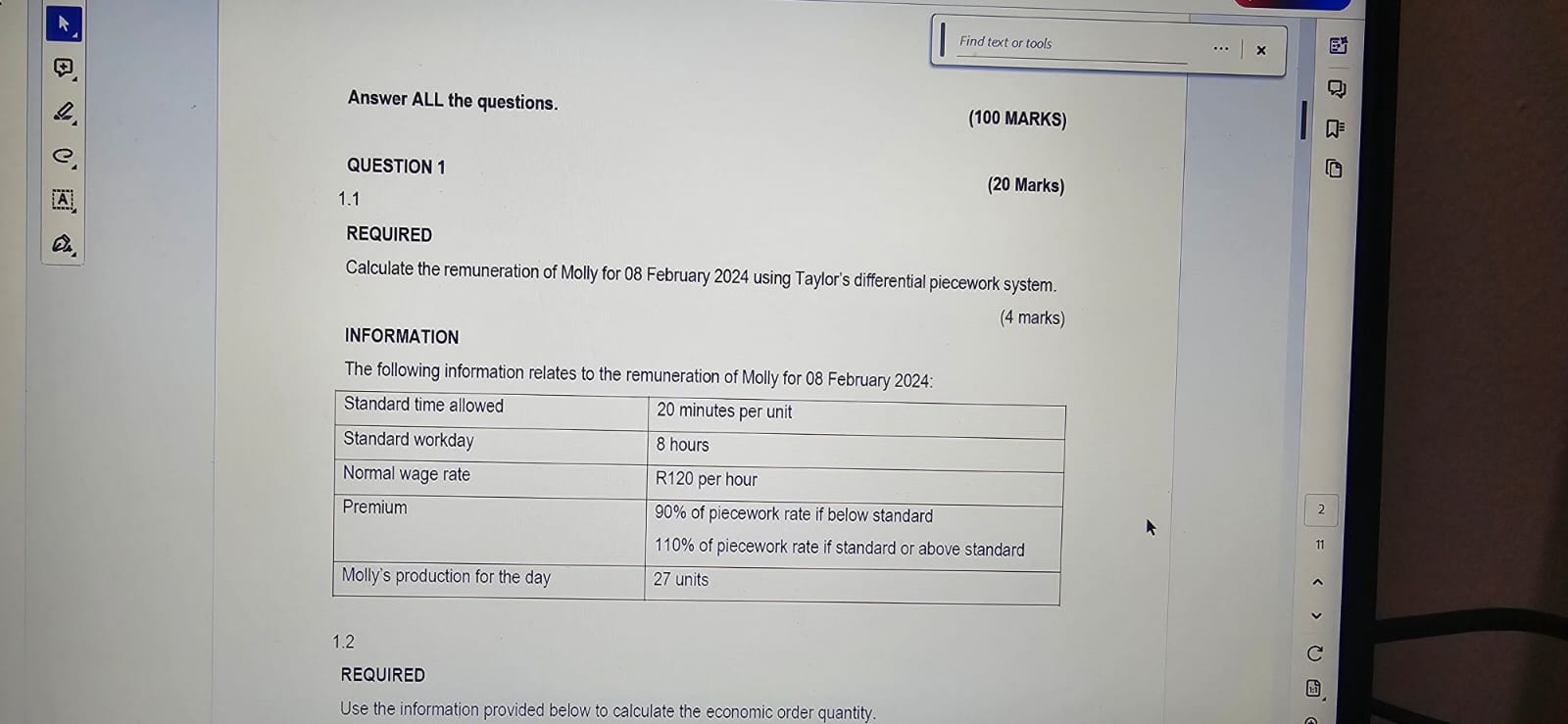  Find text or tools Answer ALL the questions. (100 MARKS) QUESTION