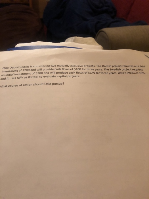  anortunities is considering two mutually exclusive projects. The Danish project requires