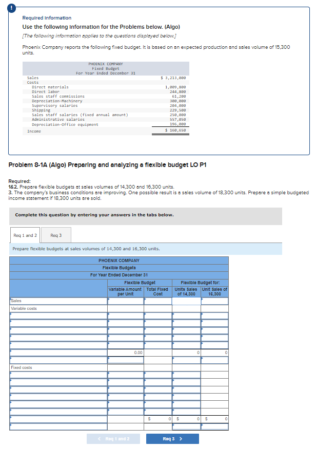  Required Information Use the following information for the Problems below. (Algo)