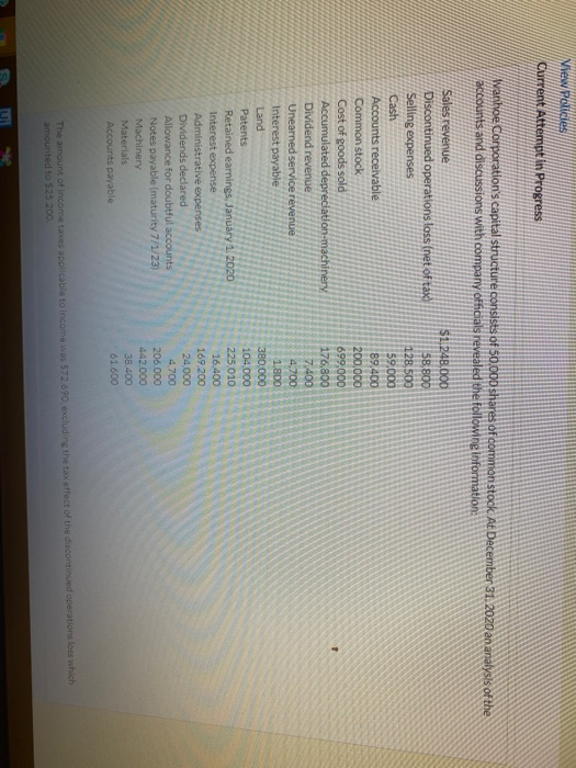  View Policies Current Attempt in Progress vanhoe Corporation's capital structure consists