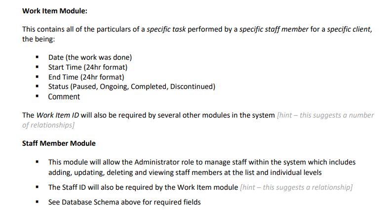 these by user role, also specified in the table. The system is