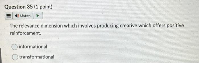 The relevance dimension which involves producing creative which offers positive reinforcement.