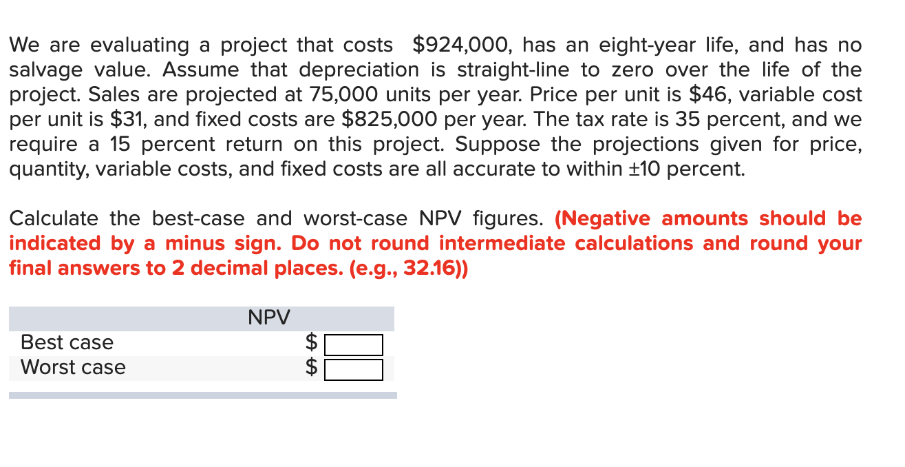  We are evaluating a project that costs $924,000, has an eight-year