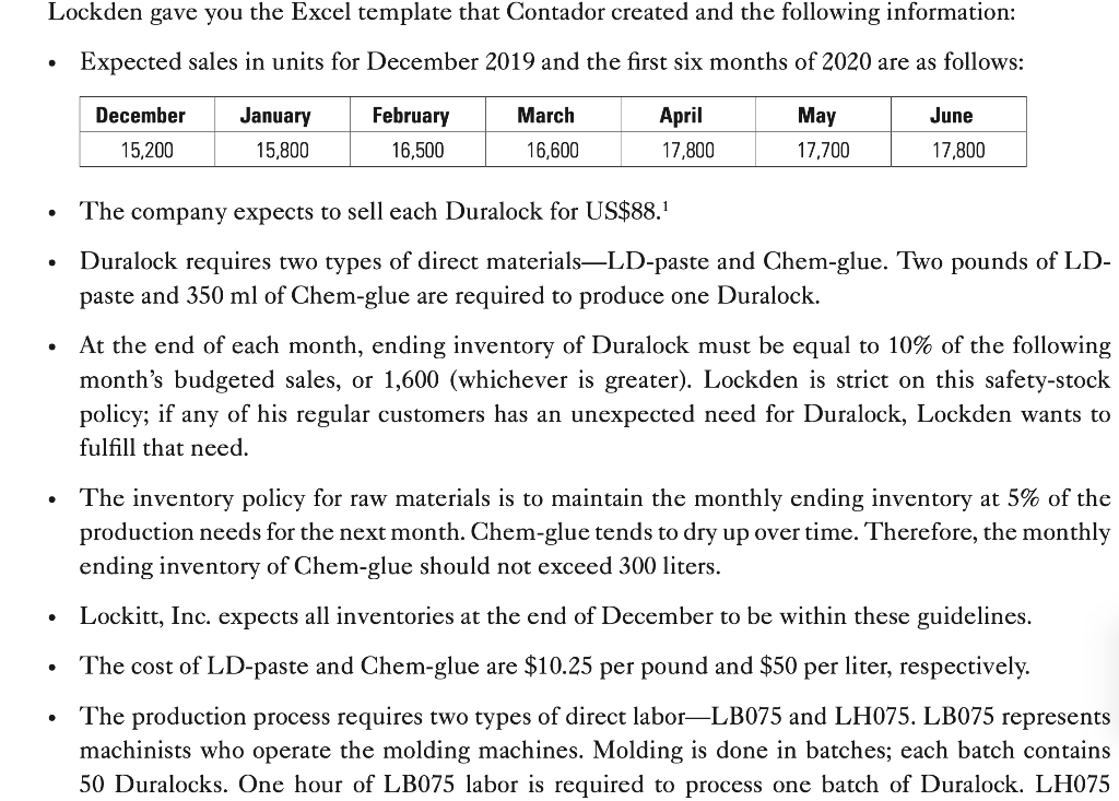 Complete the Data worksheet in the Excel template using the information given