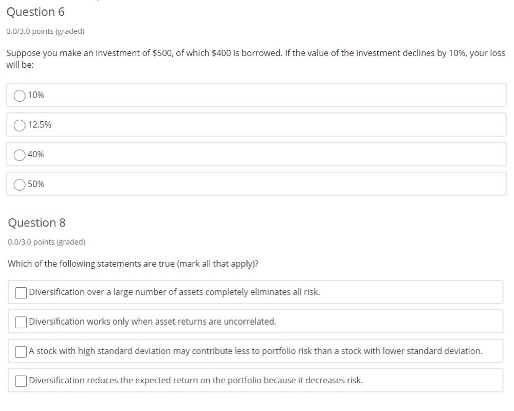 Risk and Return, please give correct answers for these two questions Question