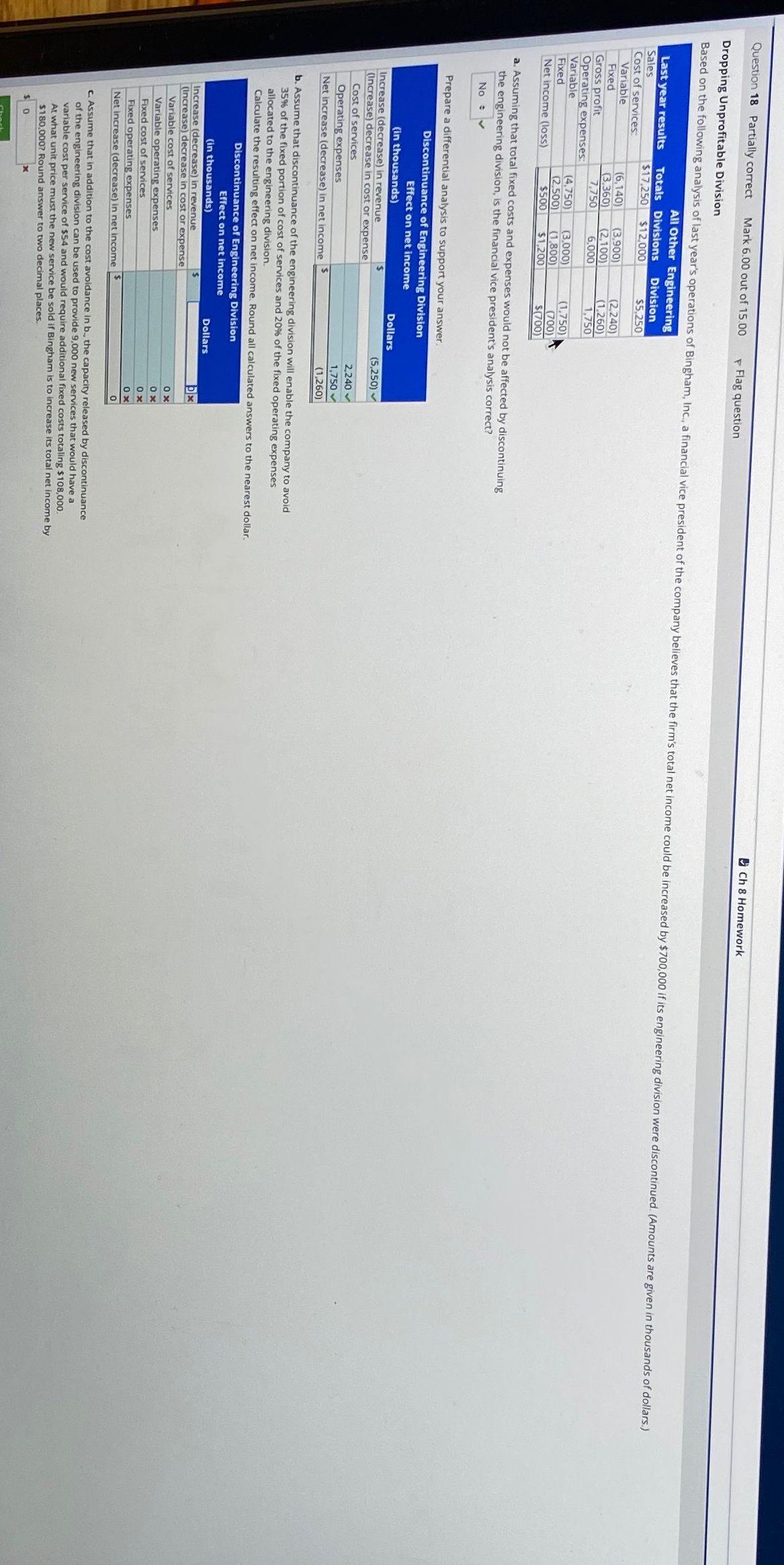  Question 18 Partially correct Mark 6.00 out of 15.00 P Flag